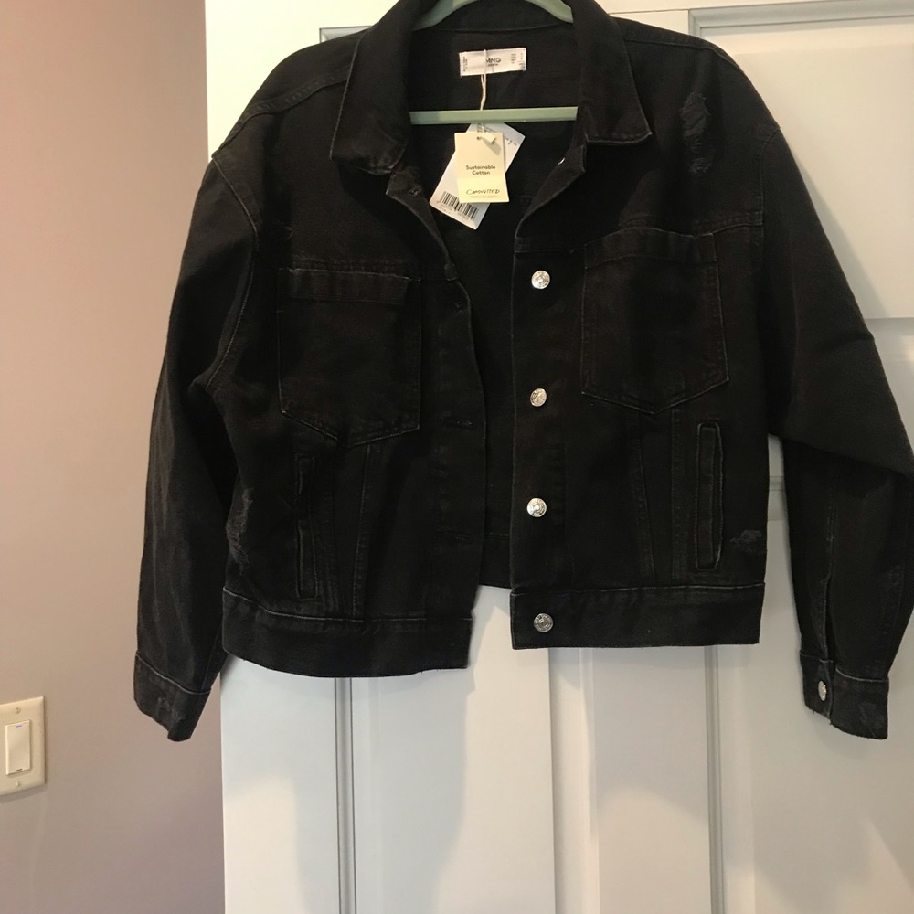 NWT Mango MNG Denim Black Distressed Jacket M - Picture 6 of 10
